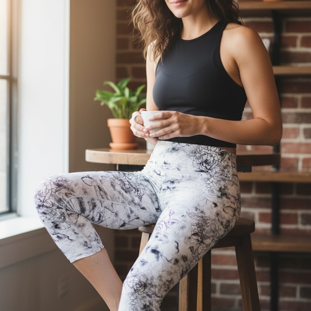 Balance Collection White & Black Floral Capri Leggings